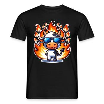 Cow Fire Flames - Men's T-Shirt - black - Front - AI Model Male 178 light (178cm)