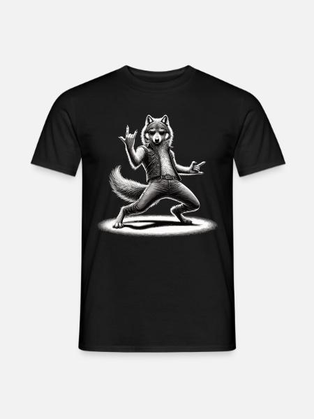 Rockiger Wolf – Cool & Wild - Männer T-Shirt - Schwarz