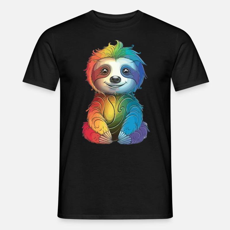 Buntes Regenbogen-Faultier - Geschenk Langschläfer - Männer T-Shirt - Schwarz