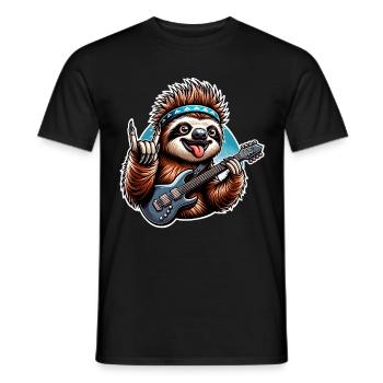 Sloth Rock and Roll Guitarist - Men's T-Shirt - black - Front - AI Model Male 178 light (178cm)