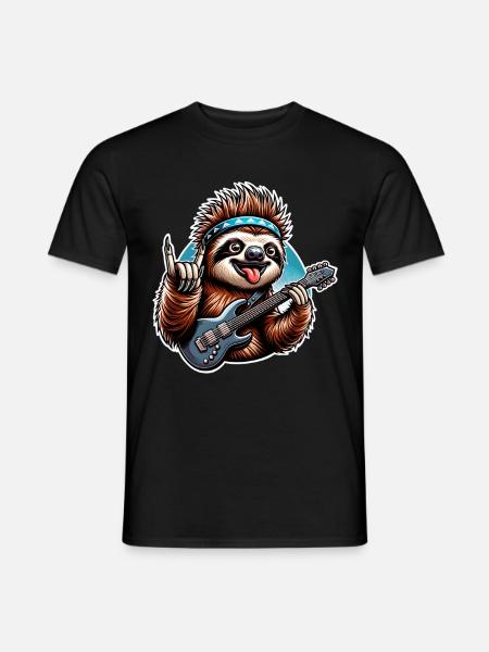 Sloth Rock and Roll Guitarist - Men's T-Shirt - black