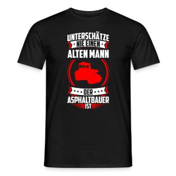 Vieil homme qui est constructeur d’asphalte est la construction de routes - T-shirt homme - noir - Devant - AI Model Male 178 light (178cm)