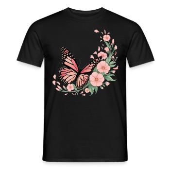 Papillon avec des fleurs - T-shirt homme - noir - Devant - AI Model Male 178 light (178cm)