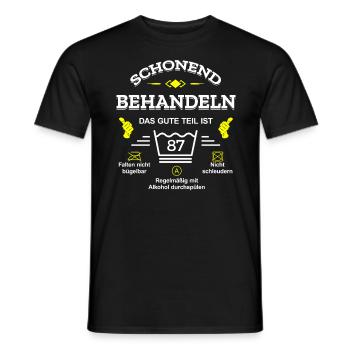 HANDLE MIT SORGFALT – 87 JAHRE PERFEKTION - Männer T-Shirt - Schwarz - Vorne - AI Model Male 178 light (178cm)
