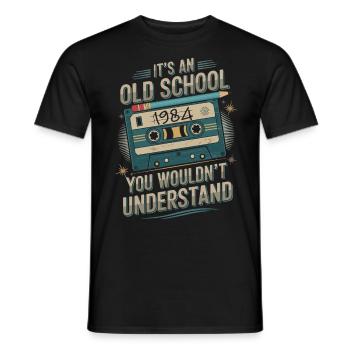 Musique, cassettes et 1984 - T-shirt homme - noir - Devant - AI Model Male 178 light (178cm)