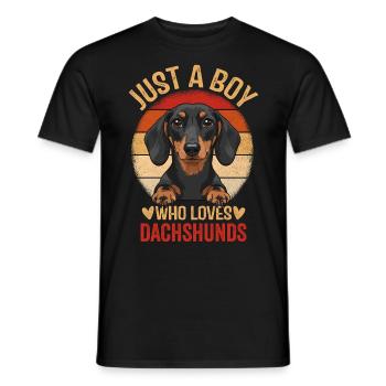 Just a Boy Who Loves Dachshunds - Männer T-Shirt - Schwarz - Vorne - AI Model Male 178 light (178cm)