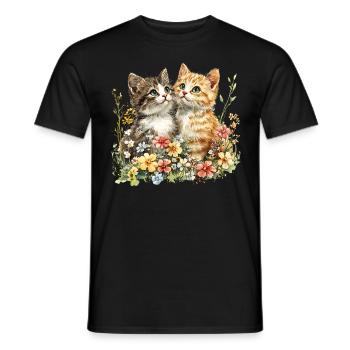 Katzenfreunde im Blütentraum mit Blumen - Männer T-Shirt - Schwarz - Vorne - AI Model Male 178 light (178cm)