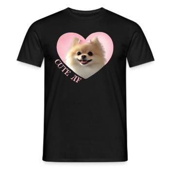Pomeranian with saying: Cute for dog fans - Men's T-Shirt - black - Front - AI Model Male 178 light (178cm)