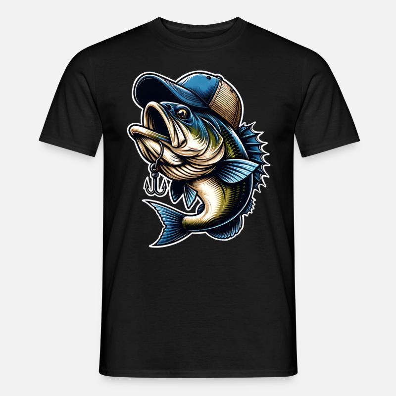 Fishing Fish With Cap Fish Hook - Men’s T-shirt - black