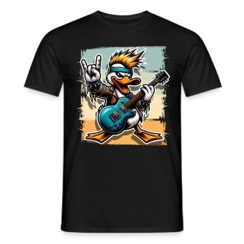 Ente Rock and Roll Gitarrist E Gitarre - Männer T-Shirt - Schwarz - Vorne - AI Model Male 178 light (178cm)