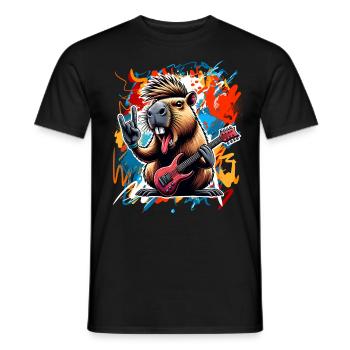 Capybara Rock and Roll Guitariste Guitare électrique - T-shirt homme - noir - Devant - AI Model Male 178 light (178cm)