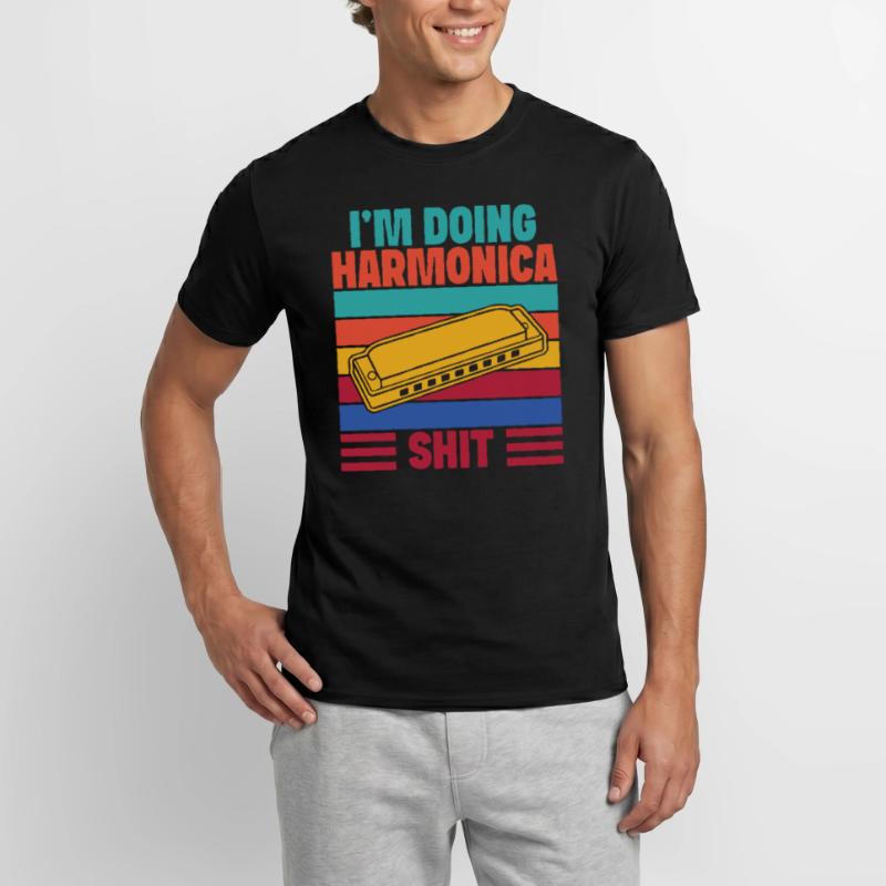 Funny Harmonica Player Doing Shit Harmonica Men’s T-shirt