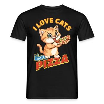 Chat J’Aime Les Chats Et La Pizza Drôle Drôle Humour - T-shirt homme - noir - Devant - AI Model Male 178 light (178cm)