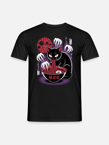 Kawaii Cat Ramen Nudler Anime Cat - T-skjorte herre - svart