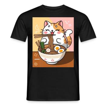 Kawaii Katze Ramen Nudeln Anime Katze - Männer T-Shirt - Schwarz - Vorne - AI Model Male 178 light (178cm)