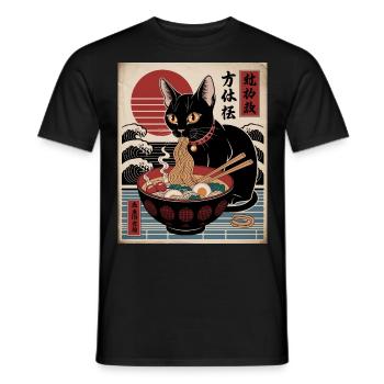 Kawaii Katze Ramen Nudeln Anime Katze - Männer T-Shirt - Schwarz - Vorne - AI Model Male 178 light (178cm)