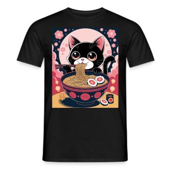 Kawaii Katze Ramen Nudeln Anime Katze - Männer T-Shirt - Schwarz - Vorne - AI Model Male 178 light (178cm)