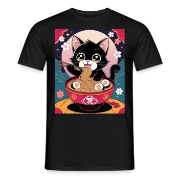 Kawaii Katze Ramen Nudeln Anime Katze - Männer T-Shirt - Schwarz - Vorne - AI Model Male 178 light (178cm)