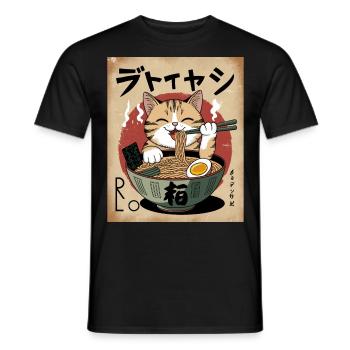 Kawaii Katze Ramen Nudeln Anime Katze - Männer T-Shirt - Schwarz - Vorne - AI Model Male 178 light (178cm)