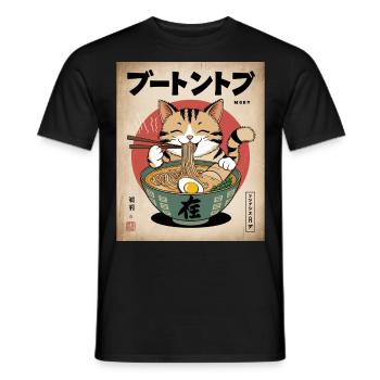 Kawaii Katze Ramen Nudeln Anime Katze - Männer T-Shirt - Schwarz - Vorne - AI Model Male 178 light (178cm)