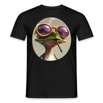 Grenouille de dessin animé fumant de l’herbe : Croassement psychédélique - T-shirt homme - noir - Devant - AI Model Male 178 light (178cm)