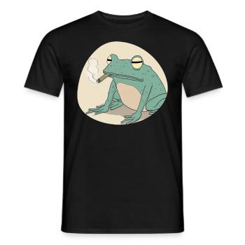 Funny frog smokes pot: pure cannabis and croak - Men's T-Shirt - black - Front - AI Model Male 178 light (178cm)