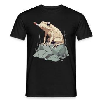 Frog with cigarette on stone - Weed Frog - Men's T-Shirt - black - Front - AI Model Male 178 light (178cm)