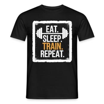 Eat Sleep Train Repeat – Chemise de fitness et de gym - T-shirt homme - noir - Devant - AI Model Male 178 light (178cm)