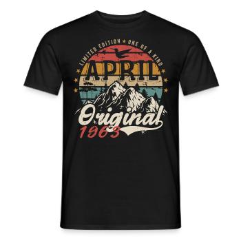April 1963 | Birthday April 1963 - Men's T-Shirt - black - Front - AI Model Male 178 light (178cm)