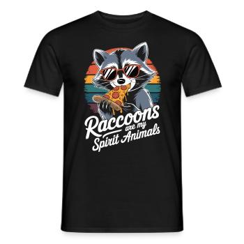 Funny raccoon with pizza - Men's T-Shirt - black - Front - AI Model Male 178 light (178cm)