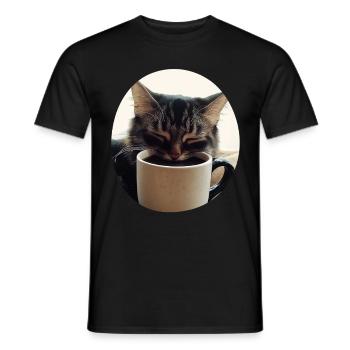 Chat endormi avec tasse à café - T-shirt homme - noir - Devant - AI Model Male 178 light (178cm)