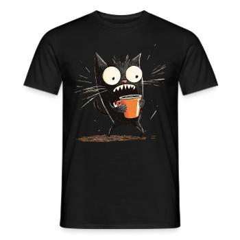 Chat choqué avec du café - Style dessin animé - T-shirt homme - noir - Devant - AI Model Male 178 light (178cm)