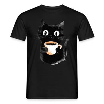 Cute Cat with Coffee - Sketch Style - Men's T-Shirt - black - Front - AI Model Male 178 light (178cm)