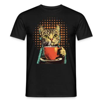 Chat vintage avec du café dans le style pop art - T-shirt homme - noir - Devant - AI Model Male 178 light (178cm)