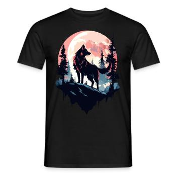 Wolf Moon Night Wolf Head Forest Nature Mountains Wilderness - Men's T-Shirt - black - Front - AI Model Male 178 light (178cm)