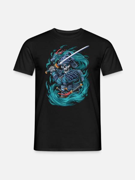 Samurai-Skelett mit Drachengeist - Männer T-Shirt - Schwarz