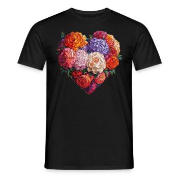 Herz aus üppigen Blüten - Farbenreiche Blumenkunst - Männer T-Shirt - Schwarz - Vorne - AI Model Male 178 light (178cm)