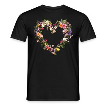 Cœur de fleurs délicates Fleurs printanières - T-shirt homme - noir - Devant - AI Model Male 178 light (178cm)