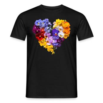 Heart of Pansies - Colorful Blossom Speech - Men's T-Shirt - black - Front - AI Model Male 178 light (178cm)