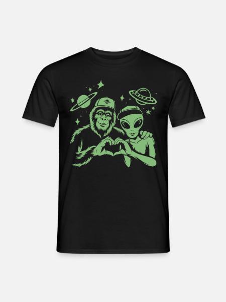 Bigfoot & Alien – Space Love - Männer T-Shirt - Schwarz