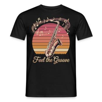 Jazz vibes with retro saxophone - Men's T-Shirt - black - Front - AI Model Male 178 light (178cm)