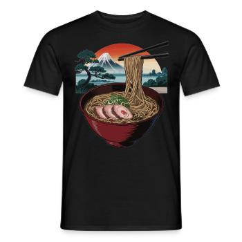 Ramen noodle soup in front of Mount Fuji - Men's T-Shirt - black - Front - AI Model Male 178 light (178cm)