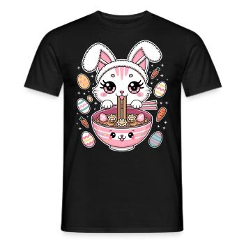 Easter Kawaii Anime Cat Ramen - Men's T-Shirt - black - Front - AI Model Male 178 light (178cm)