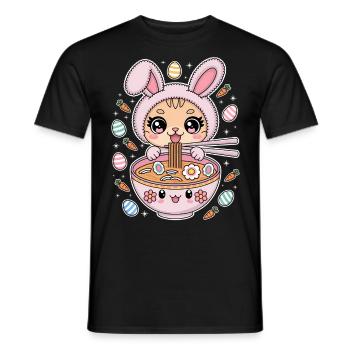 Easter Kawaii Anime Cat Ramen - Men's T-Shirt - black - Front - AI Model Male 178 light (178cm)