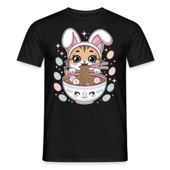 Easter Kawaii Anime Cat Ramen - Men's T-Shirt - black - Front - AI Model Male 178 light (178cm)