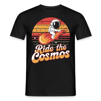 Astronaut rides through the cosmos - Men's T-Shirt - black - Front - AI Model Male 178 light (178cm)