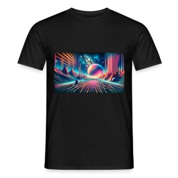 Neon Dreamscape Odyssey – Synthwave Surrealismus Wid - Männer T-Shirt - Schwarz - Vorne - AI Model Male 178 light (178cm)