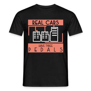 "Real Cars Have 3 Pedals" automobile parts - Men's T-Shirt - black - Front - AI Model Male 178 light (178cm)