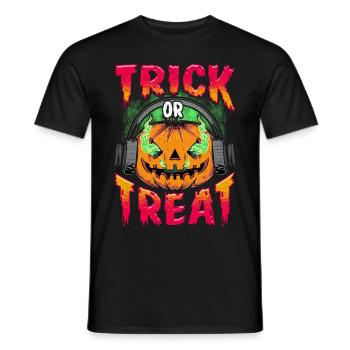 Evil Pumpkin with Trick or Treat headphones - Men's T-Shirt - black - Front - AI Model Male 178 light (178cm)
