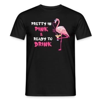 Flamingo Pretty In Pink And Ready To Drink - Men's T-Shirt - black - Front - AI Model Male 178 light (178cm)